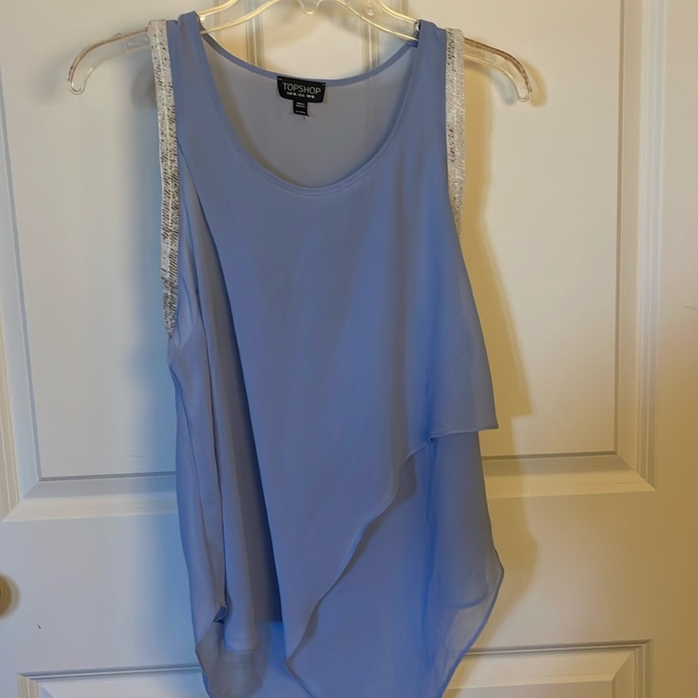 Top shop periwinkle asymmetrical beaded top!
